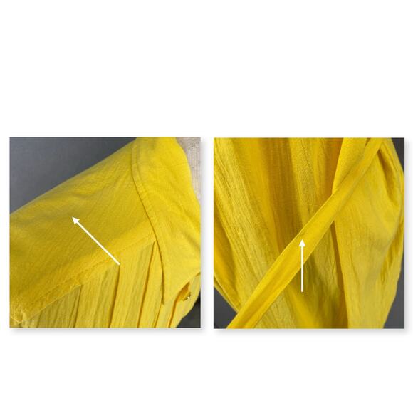 Vtg 80s 90s Two Potato Button Down Tie Back Short Sleeve Maxi Dress M Yellow NOS - Picture 7 of 16